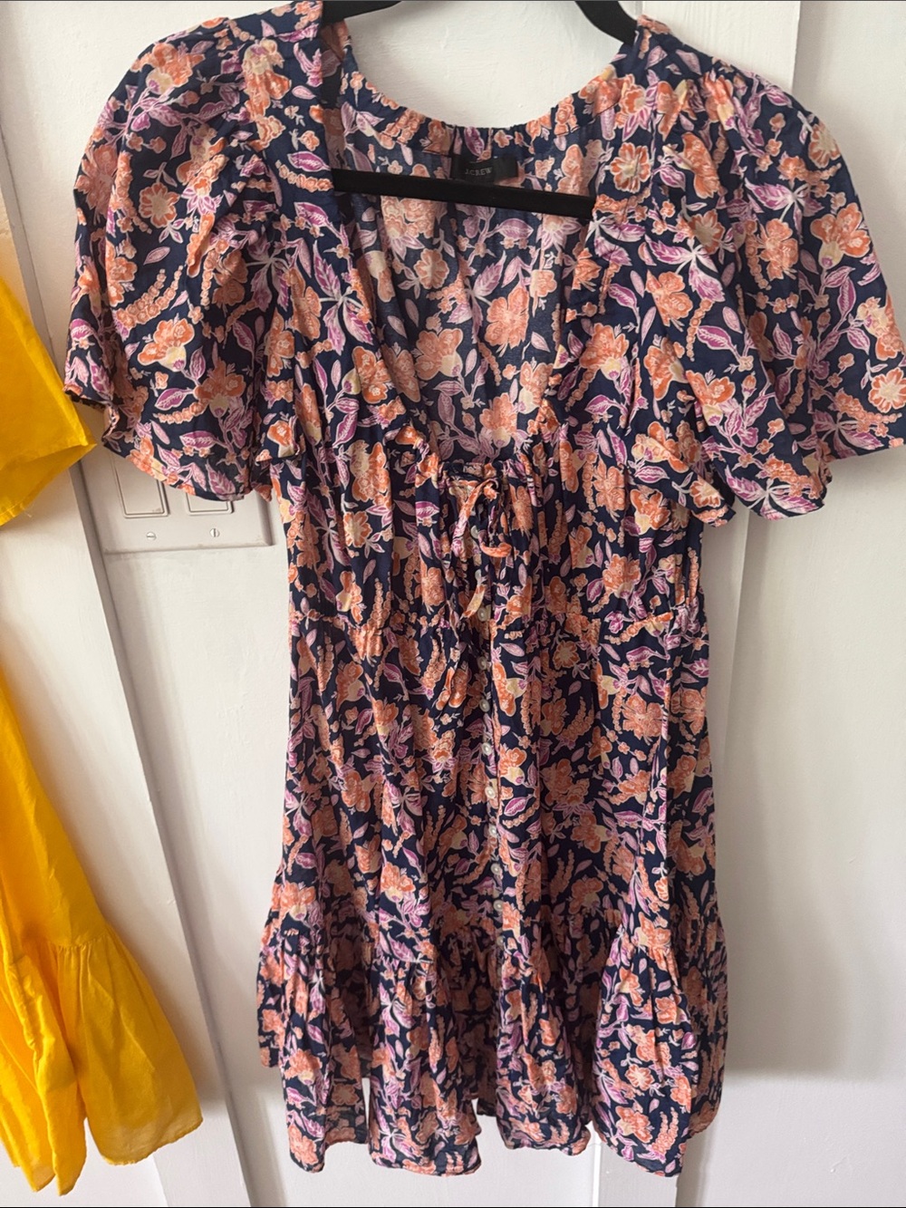 J. Crew Navy Mini Dress with Pink & Peach Floral Print. Great as a beach coverup